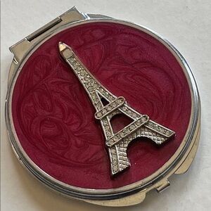 Eiffel Tower Marbled Red Enamel Pocket Mirror Compact